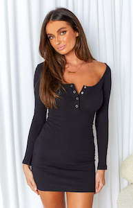 Skyler Ribbed Long Sleeve Dress Black