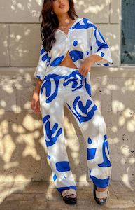 Back To School Outfits: Karren Blue Print Pants