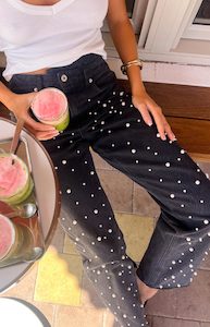 Back To School Outfits: Denim Dazzle Pearl Black High Waisted Jeans