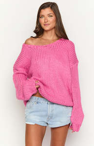 Loungewear: Delvey Hot Pink Chunky Knit Sweater