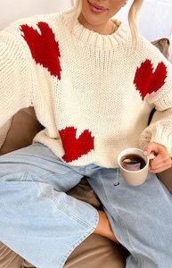 Loungewear: Chandi Cream Heart Chunky Knit Sweater
