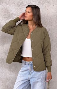 The Winter: Steph Khaki Quilted Bomber Jacket