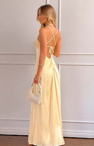 Bridesmaid Dresses: Blaise Yellow Satin Maxi Dress