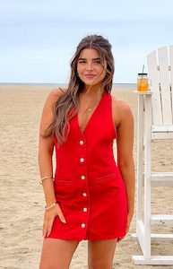 Christmas Dresses: Corbin Red Denim Halter Neck Mini Dress