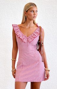 Ariette Red Gingham Frill Mini Dress