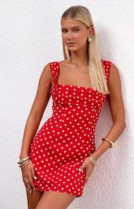 Christmas Dresses: Layla Red Polka Dot Tie Back Mini Dress