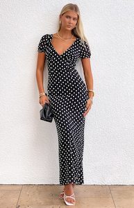 Christmas Dresses: Lovella Black Polka Dot Maxi Dress