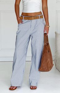 Amity Navy Stripe Mid Rise Straight Leg Jeans