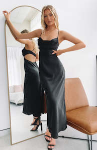 Satin Clothing: Taleah Cut Out Maxi Dress Black