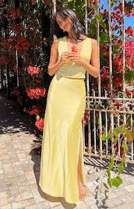Satin Clothing: Genevieve Yellow Maxi Skirt
