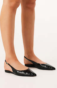 Billini Henna Black Patent Croc Mule