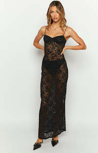 Womens Extended Sizes: Kama Black Lace Maxi Dress