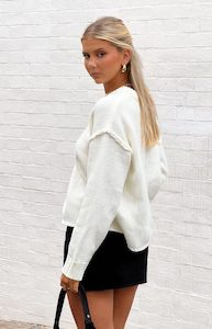 Loungewear: Edwina Cream Raw Edge Knit Sweater