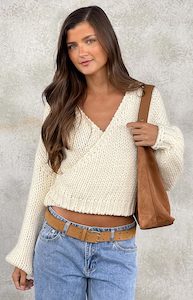 Cardigans: Verity Cream Knit Wrap Cardigan