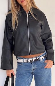 The Winter: Rockie Black PU Pebbled Cropped Jacket