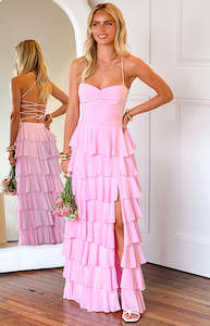 Georgie Pink Ruffle Maxi Dress