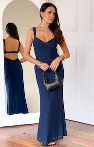 Bridesmaid Dresses: Gabriella Navy Mesh Maxi Dress