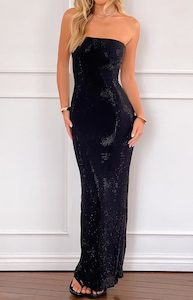 Bridesmaid Dresses: Lulana Black Strapless Rhinestone Maxi Dress