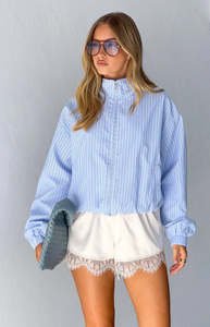 Jackets Coats: Lee Blue Stripe Funnel Neck Jacket - PRE ORDER