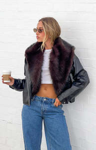 Dolci Black Fur Collar PU Jacket