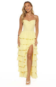 Back In Stock Dresses: Georgie Yellow Ruffle Maxi Dress - PRE ORDER