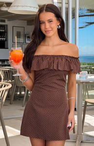 Back In Stock Dresses: Haylie Brown Polka Dot Off Shoulder Mini Dress