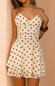 Back In Stock Dresses: Hadleigh Cream Polka Dot Mini Dress