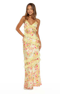 Back In Stock Dresses: Inara Yellow Bloom Ruffle Maxi Dress