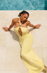 Back In Stock Dresses: Stella Yellow Halter Cut Out Maxi Dress