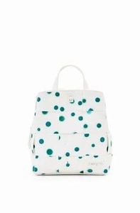 Desigual Backpack Beija Flor: Desigual White/Green Droplets Woven Backpack
