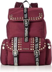 SALE - (Was ) Desigual - Burgundy Big Backpack With Stud Detailing & White Wording