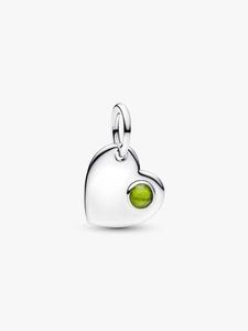 Pandora August Engravable Heart Spring Green Stone Dangle Charm