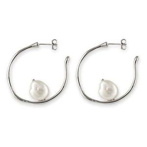 Bianc Bracelets Beija Flor: Bianc Floating FWP Hoop Earring Silver