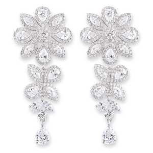 Bianc Flower CZ Silver Drop Earrings