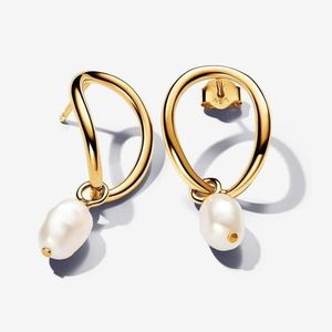 Products: Pandora Organically Shaped Circle & Baroque Treated Freshwater Cultured Pearl Earrings