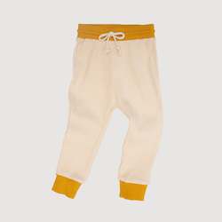 Signature Ribbed Essentials: Jogger Pants - Oatmeal with Gold Binds