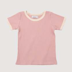 Tops: Retro Ringer Ribbed Tee - Musk Pink