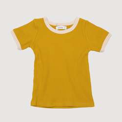 Tops: Retro Ringer Ribbed Tee - Gold
