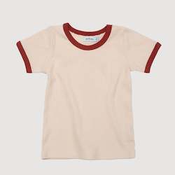 Tops: Retro Ringer Ribbed Tee - Light Oatmeal with Rust Binds