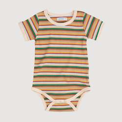 Signature Ribbed Essentials: Retro Ringer Ribbed Bodysuit - Tan Stripes