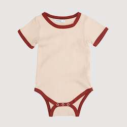 Signature Ribbed Essentials: Retro Ringer Ribbed Bodysuit - Oatmeal with Rust Binds
