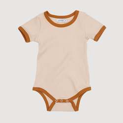 Retro Ringer Ribbed Bodysuit - Oatmeal with Mustard Binds