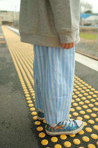 Bottoms: Stripe Cotton Pants - Cool Blue