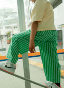 Bottoms: Stripe Cotton Pants - Apple Green