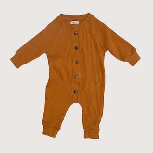 Jumpsuits: Wide Ribbed Raglan Jumpsuit - Ochre