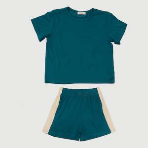 Bamboo Basics: Bamboo Lounge T-Shirt & Retro Shorts Set - Teal