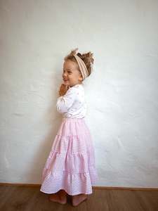 Cosy Comfy: Seersucker Midi Tiered Skirt - Sweet Pink