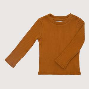 Jumpsuits: Wide Ribbed Long Sleeve Top - Ochre