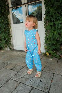Love Hearts Cotton Jumpsuit - Blue