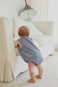 Gingham Rompers: Gingham Bubble Romper - Navy